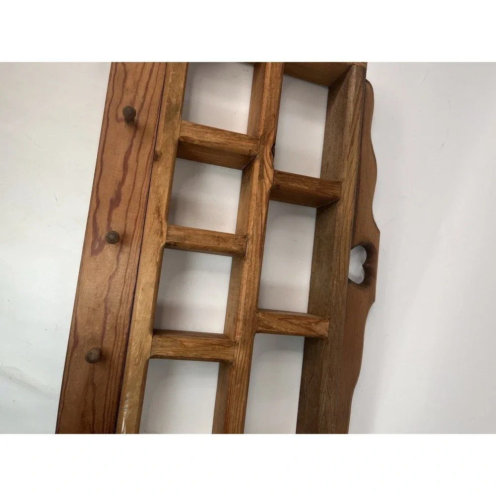 VTG Wooden Wall Display Shelf Heart Cut Out Cubby Country Decor With 3 Pegs
